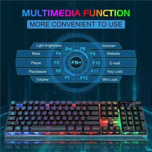 Gaming Keyboard and Mouse Combo, K1 LED Rainbow Backlit Keyboard with 104 Key - Picture 3 of 7